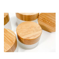 Skin Care frosted glass cosmetic jar with bamboo lid  15ml 30ml 50ml 60ml